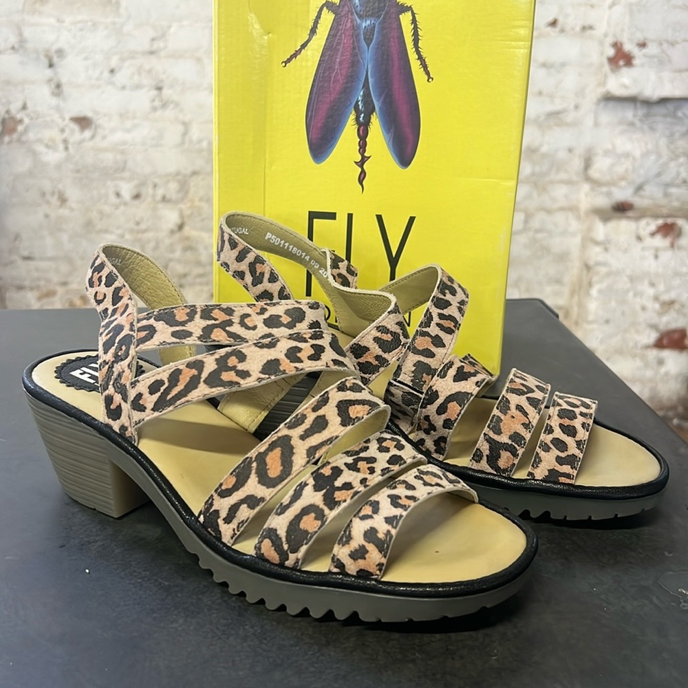 NWT Fly London leopard sandal NIB